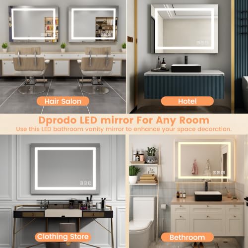 Front Lit LED Bathroom Mirror 36x30, Wall Mounted Lighted Vanity with Dimmable Anti-Fog Smart Memory, Shatter-Proof Glass, Horizontal or Vertical - size: 36"L x 30"W