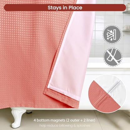 No Hook Shower Curtain Set with Snap-in Detachable Liner, 230 GSM Waffle Weave Fabric, Heavy Duty Water-Repellent, Terracotta, 72 x 74 Inch - color: Terracotta, size: 72"W x 74"L (Pack of 1)
