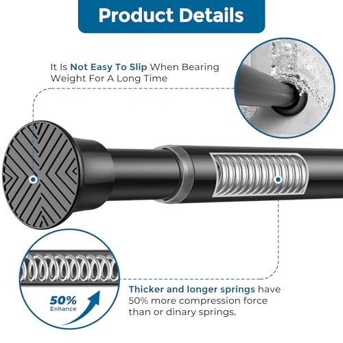 AIZESI Black Adjustable Tension Shower Curtain Rod, 31-77 Inch Spring No Drill Stainless Steel Shower Rods for Bathroom，Closet ，Window–Rust Resistant，Non-Slip - color: Black, size: 31“-77“-1P