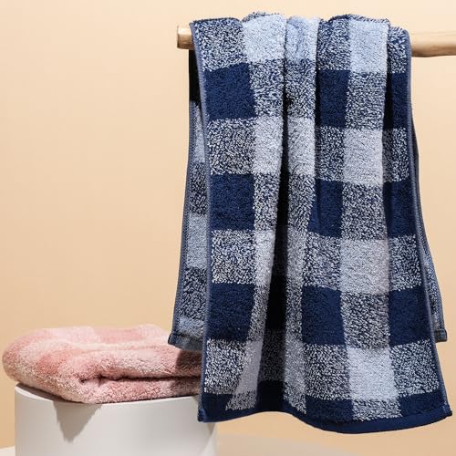 Vie TRIOMPHE Checkered Hand Towel Set 2 Pack - Pink Blue Plaid Cotton Grid Pattern Towels 13x30 Inch - Soft Absorbent Bathroom Kitchen Gym Travel Hotel Spa Decorative Face Towels His Hers Gift 2 Piece - style: 2 Pack of Crinkle Hand Towel: Pink+Blue