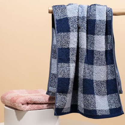 Vie TRIOMPHE Checkered Hand Towel Set 2 Pack - Pink Blue Plaid Cotton Grid Pattern Towels 13x30 Inch - Soft Absorbent Bathroom Kitchen Gym Travel Hotel Spa Decorative Face Towels His Hers Gift 2 Piece - style: 2 Pack of Crinkle Hand Towel: Pink+Blue