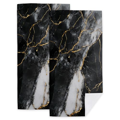 Hand Towels for Bathroom Black Gold Marble Kitchen Towels Set of 2 Soft Breathable Highly Absorbent Bath Towels for Bath Guest Gym Spa, 14.4x28.3 Inch - color: Black Gold Marble