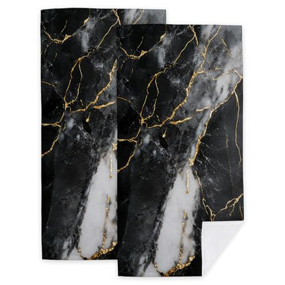 Hand Towels for Bathroom Black Gold Marble Kitchen Towels Set of 2 Soft Breathable Highly Absorbent Bath Towels for Bath Guest Gym Spa, 14.4x28.3 Inch - color: Black Gold Marble