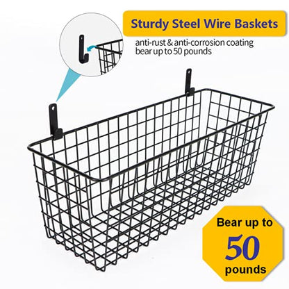 Joben Oligey 3 Set [Extra Large] Hanging Wall Baskets ,Wire Basket For Storage Pantry, Farmhouse Food Storage Kitchen Pantry Laundry Closet Garage RV ,Black - size: Black - Extra Large