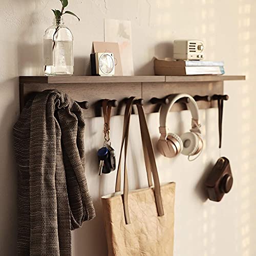 Entrance Coat Rack ，Coat Hooks, Wall-Mounted Wooden Hook Rack, Wall-Mounted Shelves are Very Suitable (Walnut Color Finish—A-1) - style: Walnut color finish—A-1