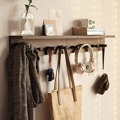 Entrance Coat Rack ，Coat Hooks, Wall-Mounted Wooden Hook Rack, Wall-Mounted Shelves are Very Suitable (Walnut Color Finish—A-1) - style: Walnut color finish—A-1
