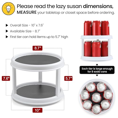 2 Tier 10" Turntable Lazy Susan Spice Organizer - Rotating Seasoning Rack for Pantry Cabinet Kitchen Countertop, Table Top Organizing - Multiuse Two Tier Rotating Organization Rack Spinner - size: 10 inch - 2 Tier - 1 Pack
