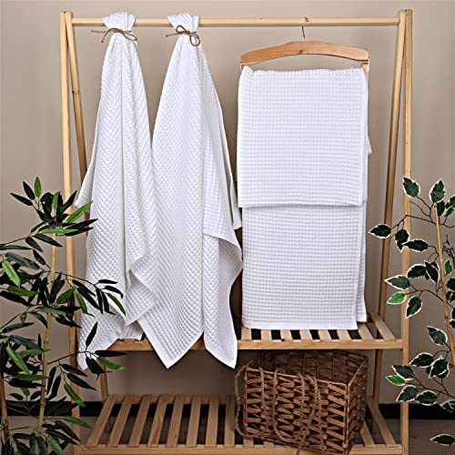 PÜSKÜL - Waffle Weave Bath Towel Organic 100% Turkish Cotton Ring Yarn 32X63 Inches 1-Pack | Stone White, 32x63" Bath Sheet Towel, Soft Absorbent Quick-Dry Lint-Free Premium Honeycomb Weave Oeko-Tex Made in Turkiye