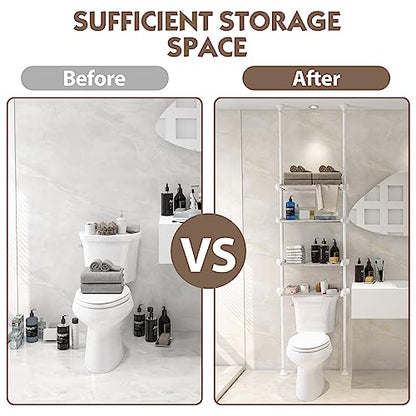 YeYeBest Over The Toilet Storage, Bathroom Organizer 4-Tier Adjustable Shelves for Small Room, Saver Space, 91 to 124 Inch Tall Stainless Steel White - color: White