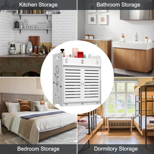 Self-Adhesive Wall Cabinet for Bathroom Kitchen, Over The Toilet Storage Shelves Organizer, Bathroom Floating Shelves, 3-Tier Wall Mount Storage Rack, Medicine Cabinet White one Size