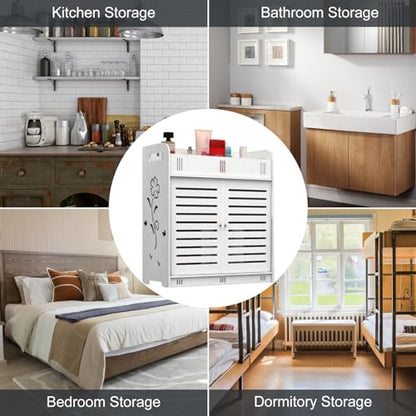 Self-Adhesive Wall Cabinet for Bathroom Kitchen, Over The Toilet Storage Shelves Organizer, Bathroom Floating Shelves, 3-Tier Wall Mount Storage Rack, Medicine Cabinet White one Size