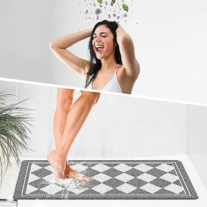 godehone Shower Mats Non Slip Without Suction Cups, PVC Loofah Bathroom Mats, Loofah Mats for Shower and Bathroom, Quick Drying, 15.7× 36 Inch, Grey Geometric - color: Grey Geometric, size: 36" x 15.7" (Rectangular)