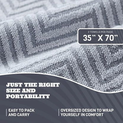 White Classic Cotton Beach Towels Oversized 35 x 70 Inches, Ultra Absorbent and Low Lint Luxury Pool Towels, Chevron Design, Light Gray, 2 Pack - color: Chevron Light Gray