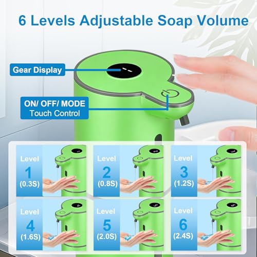 OHIFAST Automatic Liquid Soap Dispenser Touchless, USB Rechargeable Smart Hand Soap Dispenser, 6-Level Adjustable, 12.8oz/380mL Wall Mounted for Bathroom Kitchen Accessories Dish Soap-Green - color: Green, style: Liquid