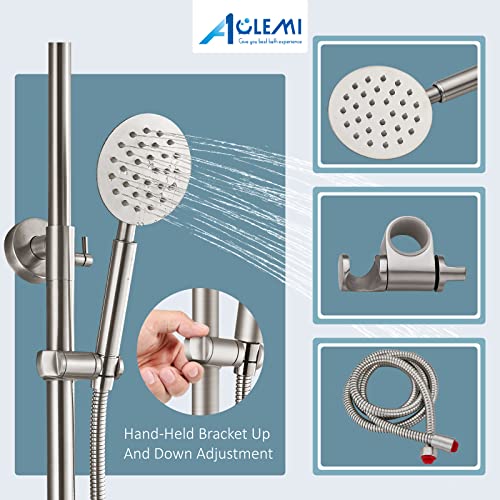 Aolemi Outdoor Shower Kit SUS304 with Round Handheld Brushed Nickel | 2 Function,8 Inch Head,Round Handheld Spray,Adjustable Height,Outside Exposed Shower Fixture,Single Handle,Wall Mount - color: Nickel