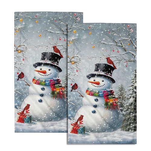 Giwawa Winter Snowman Towel Christmas Trees Red Birds Hand Towel Set of 2 Xmas Snow Scene Seasonal Quick Drying Absorbent Face Fingertip Towel Washcloth for Bathroom Gym Spa Guest Decor - color: Snowman