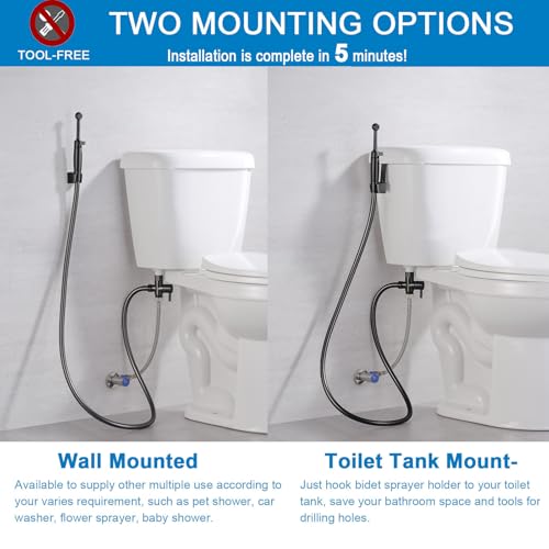 SonTiy Handheld Bidet Sprayer for Toilet, Cloth Diaper Sprayer Set Hand Held Bidet Jet Spray for Toilet with Backflow Preventer, Adjustable Water Pressure Control, Brass, Black Stainless - color: Black Stainless