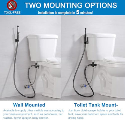 SonTiy Handheld Bidet Sprayer for Toilet, Cloth Diaper Sprayer Set Hand Held Bidet Jet Spray for Toilet with Backflow Preventer, Adjustable Water Pressure Control, Brass, Black Stainless - color: Black Stainless