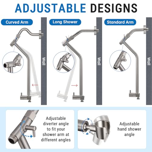G-Promise All Metal Shower Diverter with 13.5 Inch Extended Holder(Nickel) | Downward-Extending Bracket for All Heights, 4 Spray Modes with Pause Mode, Anti-Leak, Easy to Install, Universal Replacement - color: Brushed Nickel