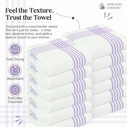 Lavender and White Kitchen Towels 3 Pack, 16x26 Inch, 100% Cotton Waffle Weave, Super Absorbent, Quick Dry, Soft & Durable Dish Towels for Drying, Cooking, Cleaning Tasks - color: Lavender, White, style: 3 Pack