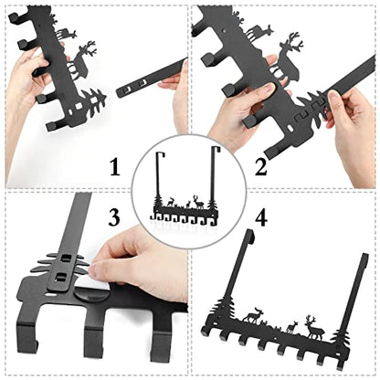 Deer Over The Door Hook 8 Double Hooks Heavy Duty No Drill Behind Door Hanging Rack for Bathroom Closet Bedroom Towel Coat Organizer, 2 Pack