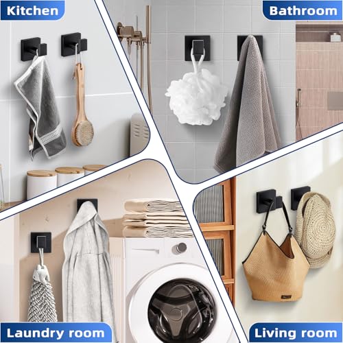 Towel Hooks for Bathrooms, Heavy Duty Wall Mounted Stainless Steel Modern Hook, 2 Pack – Ideal for Hanging Towels, Robes, Coats, in Kitchen, Bedroom, Bathroom, or Hotel (2, Matte Black) - color: Matte Black