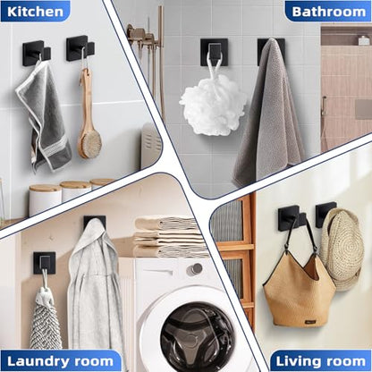 Towel Hooks for Bathrooms, Heavy Duty Wall Mounted Stainless Steel Modern Hook, 2 Pack – Ideal for Hanging Towels, Robes, Coats, in Kitchen, Bedroom, Bathroom, or Hotel (2, Matte Black) - color: Matte Black