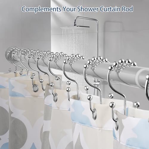 DAWNER Shower Curtain Hooks, Rust Proof Metal Easy Glide Double Rings, Stainless Steel Hangers for Bathroom Curtains, Set of 12, Polished Chrome - color: Chrome