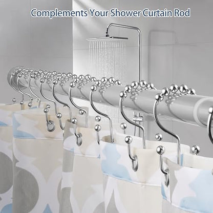 DAWNER Shower Curtain Hooks, Rust Proof Metal Easy Glide Double Rings, Stainless Steel Hangers for Bathroom Curtains, Set of 12, Polished Chrome - color: Chrome