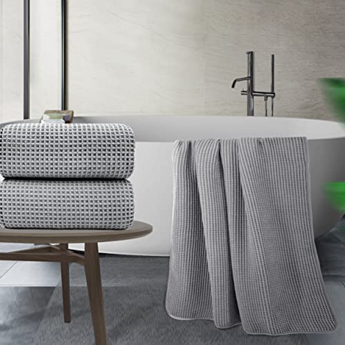 POLYTE 430 GSM Poly Blend Microfiber Waffle Bath Sheet XL Set, 35x70 in | 2 Pack, Oversize, Lint Free, Quick Dry - color: Gray, size: X Large