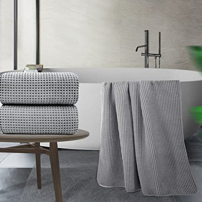 POLYTE 430 GSM Poly Blend Microfiber Waffle Bath Sheet XL Set, 35x70 in | 2 Pack, Oversize, Lint Free, Quick Dry - color: Gray, size: X Large