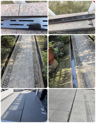 LZMZMQ 2-in Slim Channel Drain and Grate Kit, 1m 1.5m 2m Long Driveway Pool Deck Drainage Guttering Pipe and Sewerage Cover, Stainless Steel Jointable Linear Shower Drain(Black,Length-1.5m/4.9ft) - color: Black, size: Length-1.5m/4.9ft
