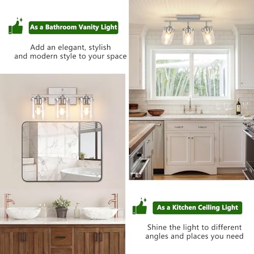 FadimiKoo 3-Lights Kitchen Light Fixtures Ceiling Mount, Brushed Nickel Adjustable Semi Flush Mount Ceiling Light with Clear Glass, Multi-Directional Track Spotlights for Kitchen Hallway Bathroom - color: Brushed Nickel, size: 3-Lights
