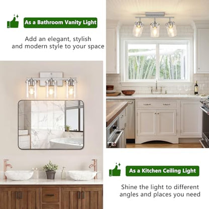 FadimiKoo 3-Lights Kitchen Light Fixtures Ceiling Mount, Brushed Nickel Adjustable Semi Flush Mount Ceiling Light with Clear Glass, Multi-Directional Track Spotlights for Kitchen Hallway Bathroom - color: Brushed Nickel, size: 3-Lights