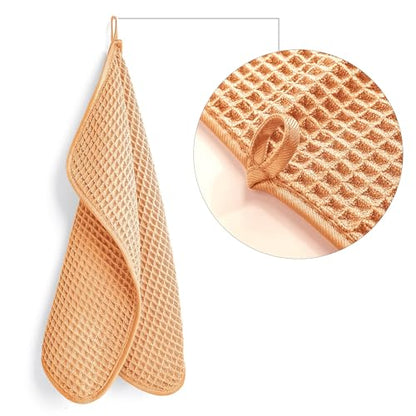 POLYTE 430 GSM Microfiber Lint Free Washcloth Face Towel, 13 x 13 in, 4 Pack (Waffle Weave) - color: Orange