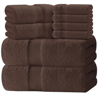 White Classic Luxury Bath Towel Set of 8 Pieces - 100% Turkish Cotton Highly Absorbent Towels for Bathroom, 2 Luxury Bath Towels 700GSM, 2 Hand Towels, 4 Washcloths, Brown - color: 19: Brown