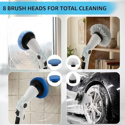 Electric Spin Scrubber, 3 Speeds 8 Heads Bathroom Cleaning Brush | 6-Angle Adjustable Head, 54" Extendable Handle, IPX6 Waterproof, Cordless, Shower Cleaner Brush for Tub Grout Tile Floor Car - size: Upgraded