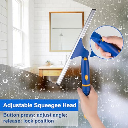 ITTAR 12 inch Rotatable Shower Squeegee for Glass Doors, Multi-Purpose Window Squeegee with Hook & Refill Rubber Blade, Bathroom Cleaner Tool for Shower Door Window Mirror Wall Car Windshield - size: 12 Inch