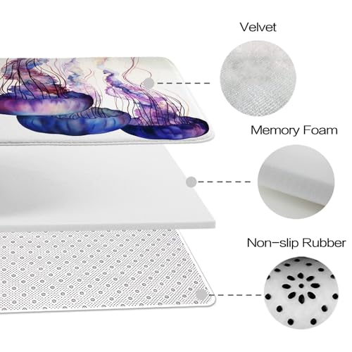 Bathroom Mat Set Ocean Nautical Tropical Modern Aesthetic Pretty Bathroom Rugs Sets 3 Piece Jellyfish, Memory Foam Bath Rugs, U-Shaped Toilet Rug Non Slip Absorbent Purple White - color: Color19