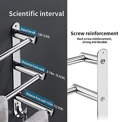 Towel Bars Retractable 20-30 Inche Stainless Steel 304 Bath Towel Rack Strong 3M Adhesive Bathroom Wall-mounting Free mounting Hole-Installing washroom Kitchen Space Saving 2 Bars