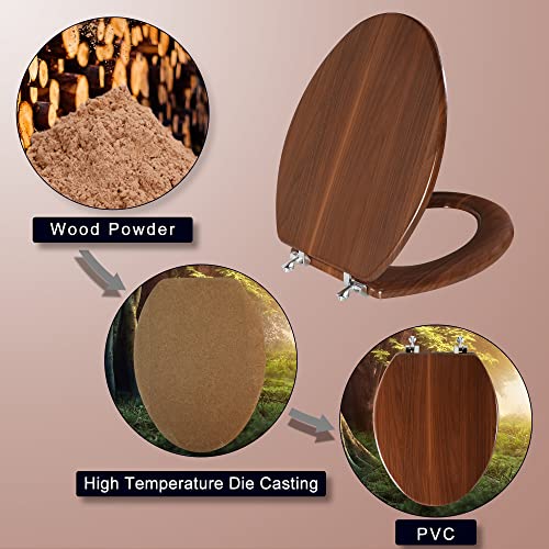 Angol Shiold Elongated Wooden Toilet Seat with Zinc Alloy Hinges, Easy to Install and Clean, Anti-pinch, Walnut - color: Walnut, size: Zinc Alloy Hinge