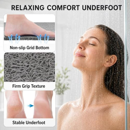 Extra Large Square Shower Mat for Inside Shower, 27 x 27 Inch Shower Floor Mat with Center Drain Hole, Designed for Walk-in Showers, Non-Slip Loofah Mat with Wide Coverage for Stable Standing