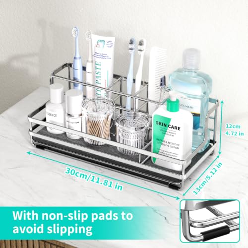 HapiRm Toothbrush Holders for Bathroom - 5 Partitions Bathroom Counter Organizer with Instant Drying Stone, Stainless Steel Countertop Storage Electric Toothbrush Toothpaste Holder - Silver(Large) - color: Silver-large