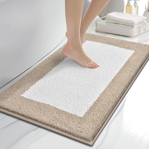 anllugs Bathroom Rugs, 20" x 30" Soft Bath Rugs, Beige & White | Non-Slip, Super Absorbent, Machine Washable, Quick Dry, Bath Mats for Shower and Bathtub, TPR Backing - color: Beige & White, size: 20" X 30"
