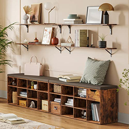 Long Wall Shelves, 39.4 Inch Wall Mounted Shelves with Brackets | Floating Book Shelf, Set of 2, Easy Assembly, Max Load 33lbs, Wall Storage Ledges, Living Room/Bathroom/Bedroom, Rustic Brown - color: Rustic Brown, size: 39.4 Inch