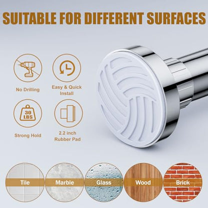 Ausemku Shower Curtain Rod Tension, 32-80 Inch Adjustable Heavy Duty Spring Tension Curtain Rod, No Drill Stainless Steel Telescoping Rod for Bathroom, No Rust, Silver - color: Silver, size: 32-80 Inches