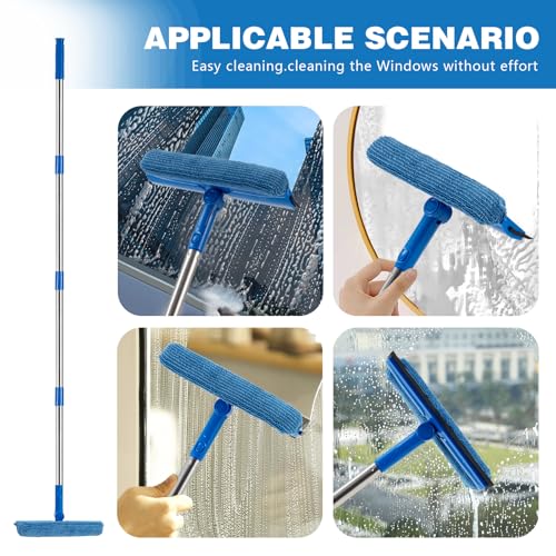 Professional Window Squeegee,2 in 1 Window Cleaner with Long Stainless Steel Handle,Sponge Car Window Squeegee for Gas Station, Glass,Shower (68" Pole)