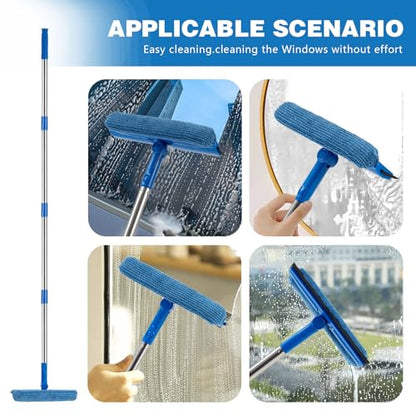 Professional Window Squeegee,2 in 1 Window Cleaner with Long Stainless Steel Handle,Sponge Car Window Squeegee for Gas Station, Glass,Shower (68" Pole)