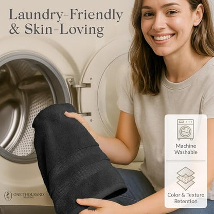 Premium Staple Cotton Bathroom Towel Set - Black 600 GSM 6-Piece Luxury Bath Towel Set 3 Stripe - 2 Bath Towels, 2 Hand Towels & 2 Washclothes Set - High Absorbent & Quick Dry for Gym, Spa, Hotel - color: Black - 3 Stripe