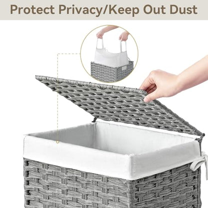 Chrislley Wicker Laundry Basket with Wheels,Rolling Laundry Hamper with Lid | 90L Slim Clothes Hamper with Wheels & Removable Liner Bag, Handwoven Rattan Laundry Organizer for Bedroom, Bathroom, Grey - color: Grey